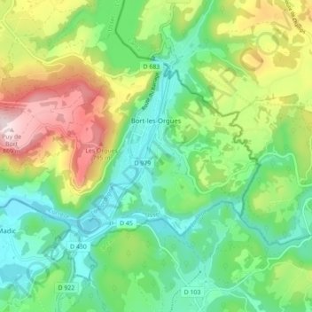 Bort-les-Orgues topographic map, elevation, terrain