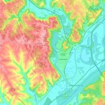 Lawrenceburg Township topographic map, elevation, terrain