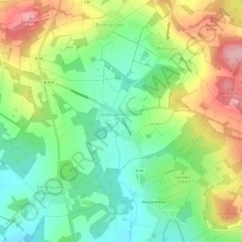 Nister-Möhrendorf topographic map, elevation, terrain