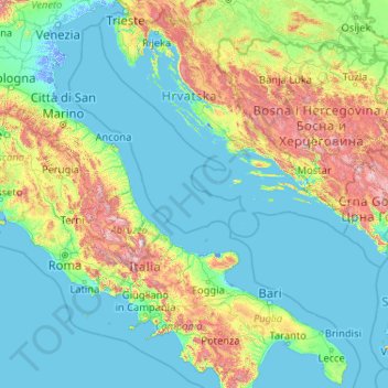 Adriatic Sea topographic map, elevation, terrain