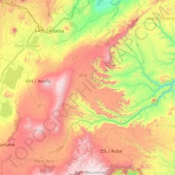 Arsi topographic map, elevation, terrain
