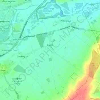 Cople topographic map, elevation, terrain