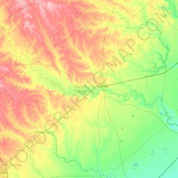 Goliad County topographic map, elevation, terrain