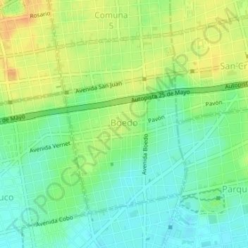 Boedo topographic map, elevation, terrain