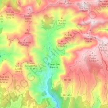 Curral das Freiras topographic map, elevation, terrain