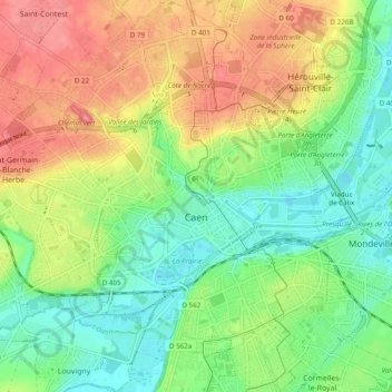 Caen topographic map, elevation, terrain