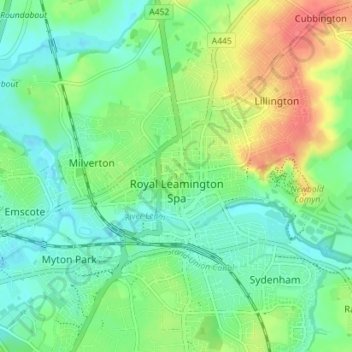 Royal Leamington Spa topographic map, elevation, terrain