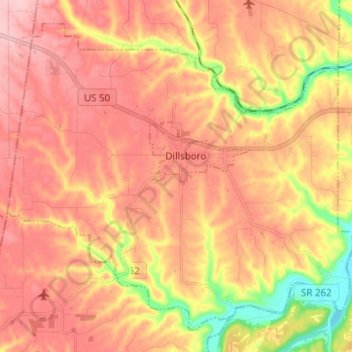 Comté de Dearborn topographic map, elevation, terrain