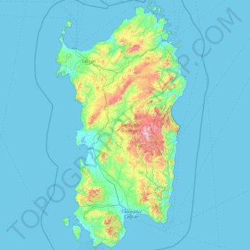 Sardinien topographic map, elevation, terrain