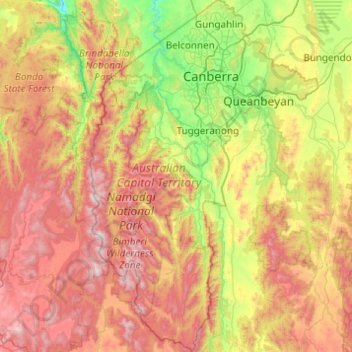 Territoire de la capitale australienne topographic map, elevation, terrain