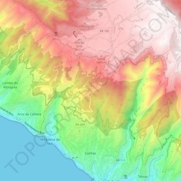 Canhas topographic map, elevation, terrain