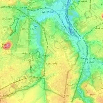 Kerkrade topographic map, elevation, terrain