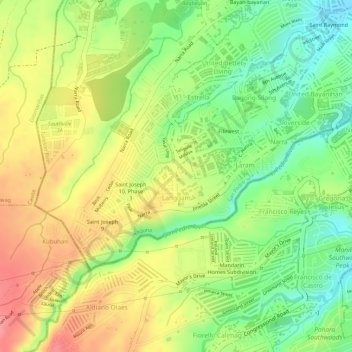 Langgam topographic map, elevation, terrain