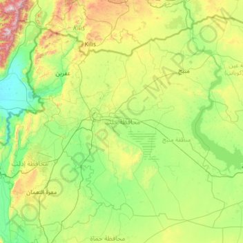 Gouvernorat d'Alep topographic map, elevation, terrain