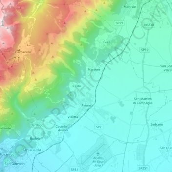 Aviano topographic map, elevation, terrain