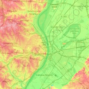City of Saint Louis topographic map, elevation, terrain