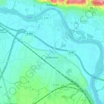 Quincieux topographic map, elevation, terrain