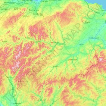 Scottish Borders topographic map, elevation, terrain