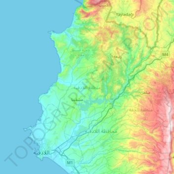 منطقة اللاذقية topographic map, elevation, terrain