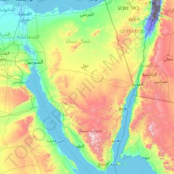 Sinai Peninsula topographic map, elevation, terrain