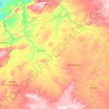 Gokwe North topographic map, elevation, terrain