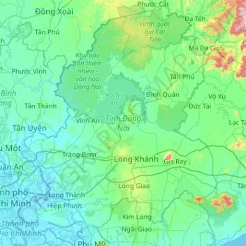 Đồng Nai Province topographic map, elevation, terrain