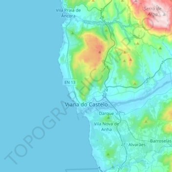 Viana do Castelo topographic map, elevation, terrain