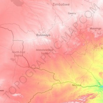 Matabeleland South topographic map, elevation, terrain