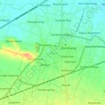 Jombang topographic map, elevation, terrain