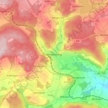 Westerburg topographic map, elevation, terrain