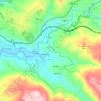Gondar topographic map, elevation, terrain