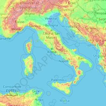Italia topographic map, elevation, terrain
