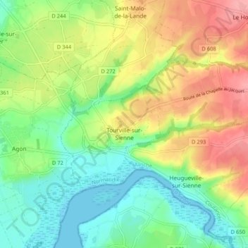 Tourville-sur-Sienne topographic map, elevation, terrain