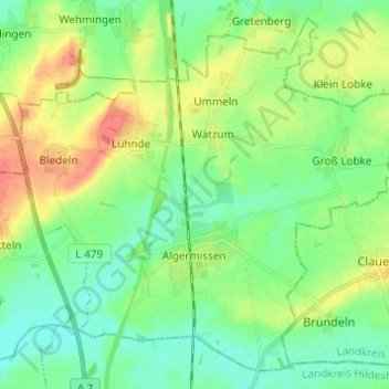 Algermissen topographic map, elevation, terrain