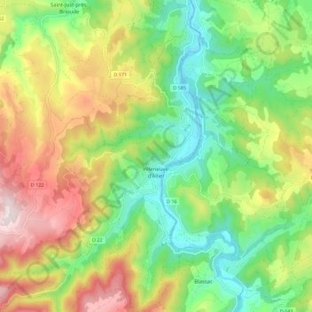Villeneuve-d'Allier topographic map, elevation, terrain