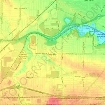 Brooklyn topographic map, elevation, terrain