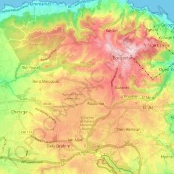 Daïra Bouzareah topographic map, elevation, terrain