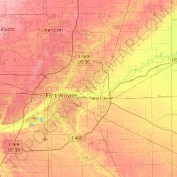 Comté d'Allen topographic map, elevation, terrain