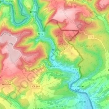 Vianden topographic map, elevation, terrain