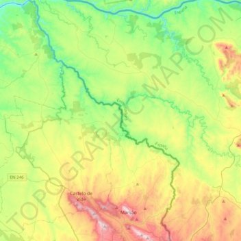 Río Sever topographic map, elevation, terrain