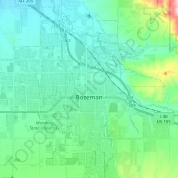 Bozeman topographic map, elevation, terrain