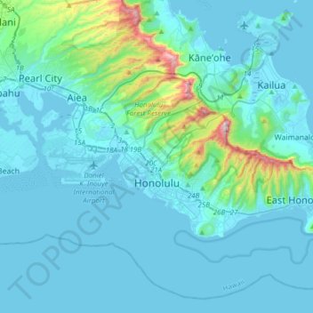 Honolulu topographic map, elevation, terrain