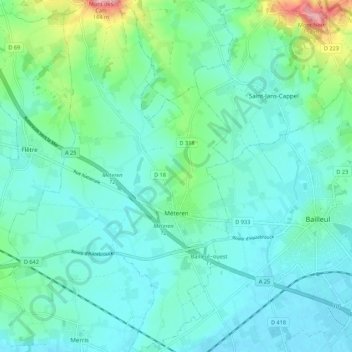 Meteren topographic map, elevation, terrain