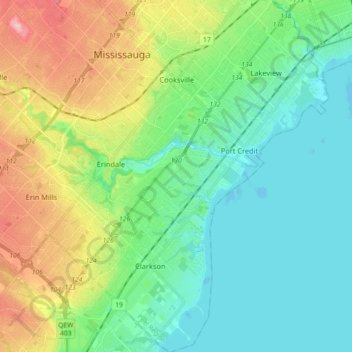 Mississauga—Lakeshore topographic map, elevation, terrain