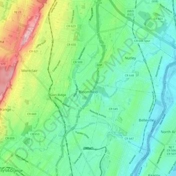 Bloomfield topographic map, elevation, terrain