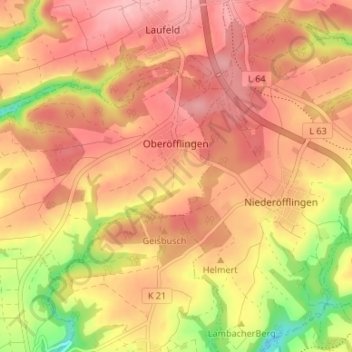 Oberöfflingen topographic map, elevation, terrain