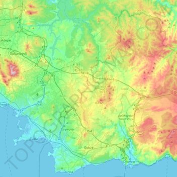 Gebze topographic map, elevation, terrain