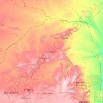 Limpopo topographic map, elevation, terrain