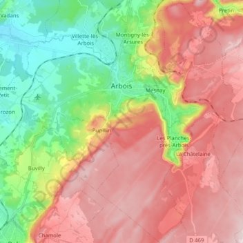 Arbois topographic map, elevation, terrain