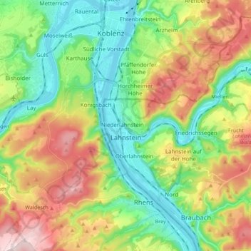 Lahnstein topographic map, elevation, terrain